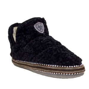 Ariat Women's Cozy Black Slippers with Gray and Brown Accents new in box!